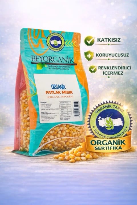 BEYORGANİK Organic Popcorn 500g (آزمایش شده برای آفتکشها و آفلاتوکسین)
