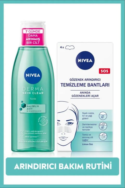 تونر شفافکننده NIVEA Derma Skin Clear و نوار پاککننده جوشهای سرسیاه ناحیه T