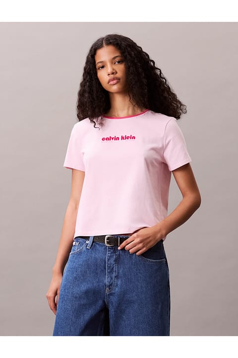 تی‌شرت کتان Calvin Klein زنانه صورتی با لوگوی برند