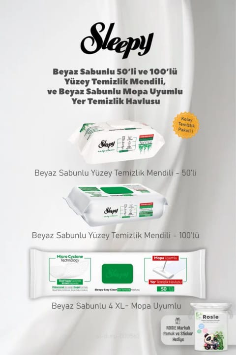 Sleepy حوله تمیزکننده سطح 4XL 50 عددی سازگار با موپ، دستمال Easy Clean 2 عددی و پنبه Rosie