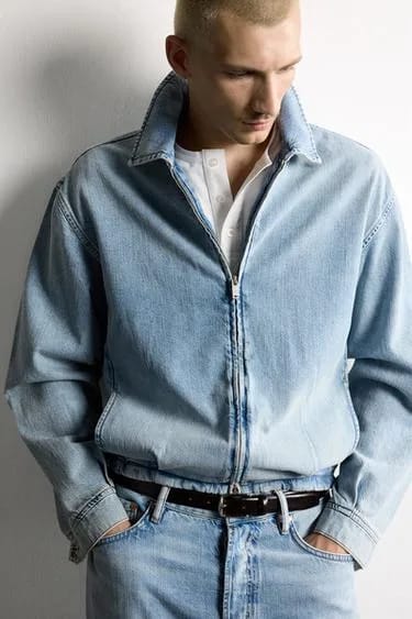 Zara ژاکت جین شسته با زیپ