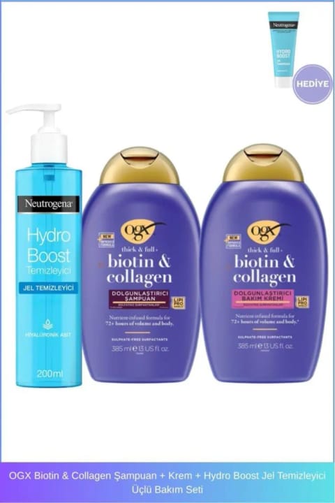 Neutrogena Biotin & Collagen شامپو + کرم + Hydro Boost ژل پاک‌کننده سه‌گانه