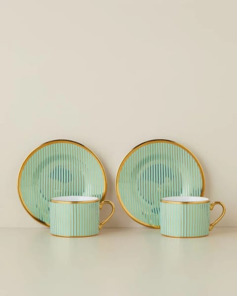 ست فنجان چای ۴ پارچه ۲ نفره Livora New Bone China ۲۲۰ میلی‌لیتر سبز