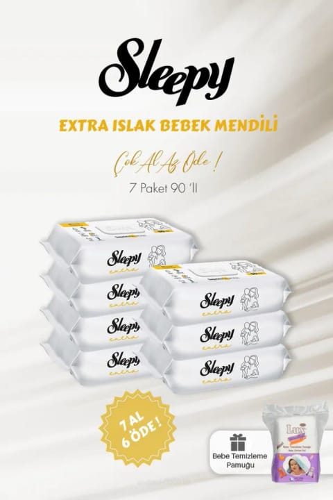 Sleepy Extra دستمال مرطوب بچه ۹۰ عددی + ۲۰٪ رایگان و پنبه پاککن بچه