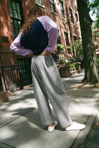Zara شلوار چهارخانه کش دار