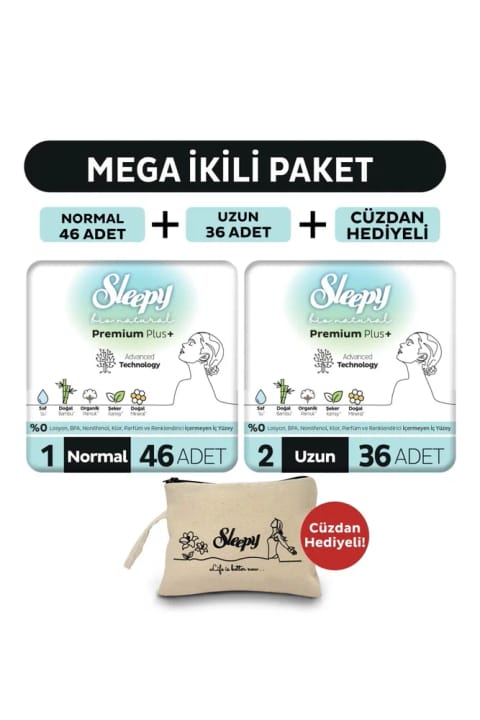 Sleepy Bio Natural Premium Plus نواربهداشتی مگاپک معمولی ۴۶ عددی + بلند ۳...