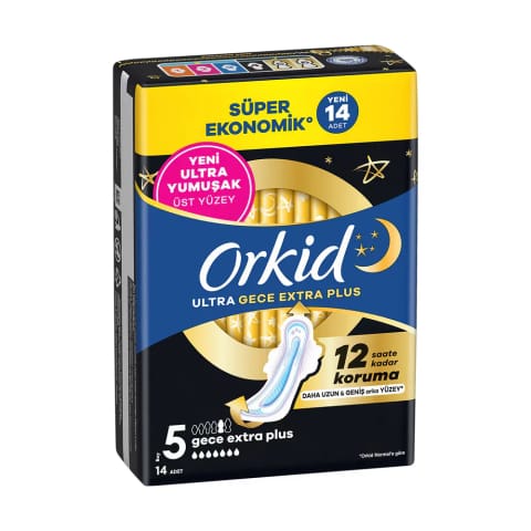 نوار بهداشتی Orkid Ultra Ekstra چهارلایه شب Plus بسته ۱۴ عددی