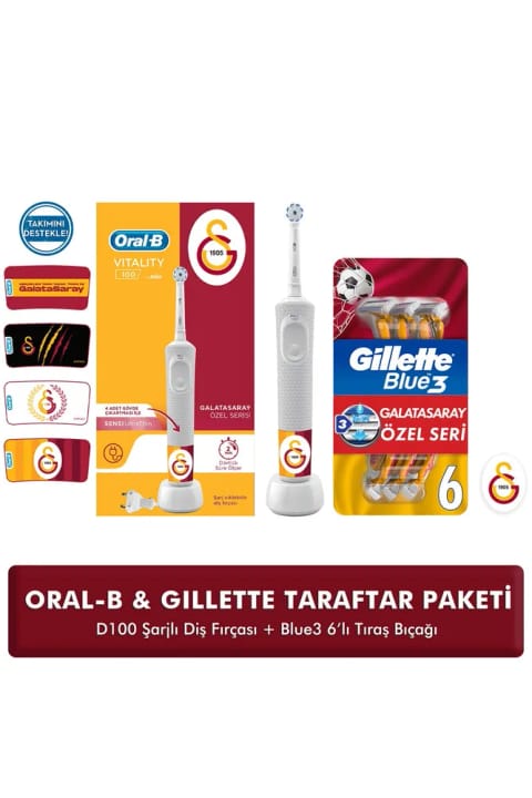 Oral-B D100 شارژی + Gillette Blue3 بسته هواداری گالاتاسرای