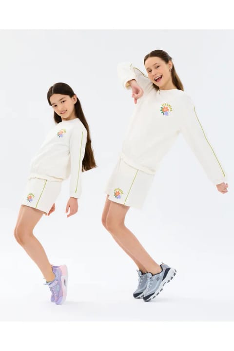 SKECHERS سویشرت فلوس دختر بچه بزرگ سفید