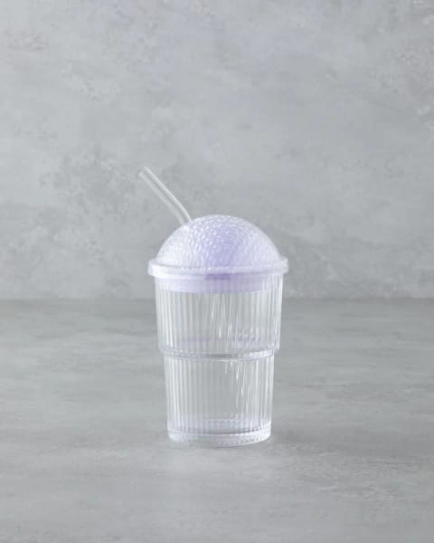 لیوان شیشه‌ای با نی Gleam 400 ml Lila