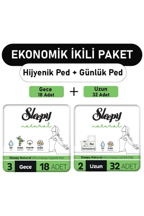 Sleepy Natural Ultra پد شبانه ۱۸ عددی + پد روزانه بلند ۳۲ عددی