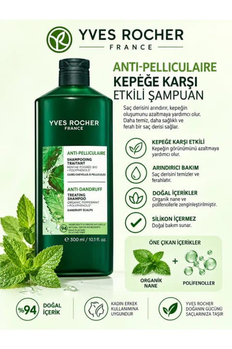 شامپو ضد شوره Yves Rocher 300 ml – مؤثر ضد شوره، حاوی نعناع ارگانیک
