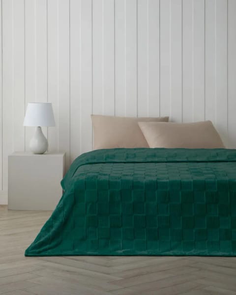 پتو دو نفره Classic Check ژاکارد Supersoft سایز 200x220 سانتی‌متر رنگ سبز تیره