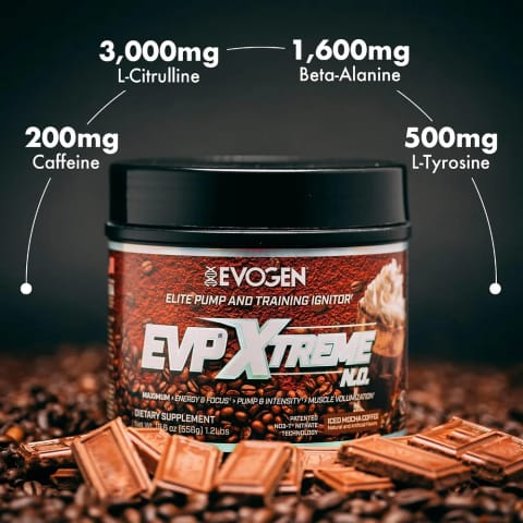 پیش‌تمرینی Evogen EVP Xtreme NO پامپ و تمرکز ذهنی طعم قهوه موکا آیس ۴۰ سروینگ