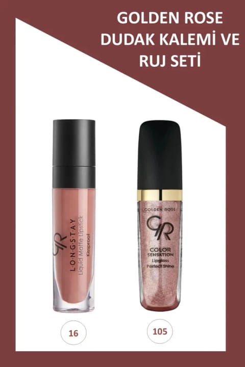 Golden Rose Longstay Liquid Matte Lipstick No:16 & Color Sensation Lipgloss N...