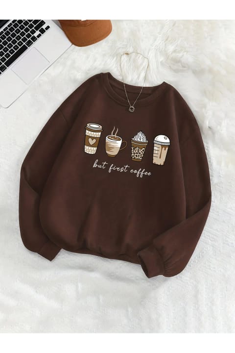 سویشرت یقه گرد چاپ Butcoffee یونیسکس uyguntarz