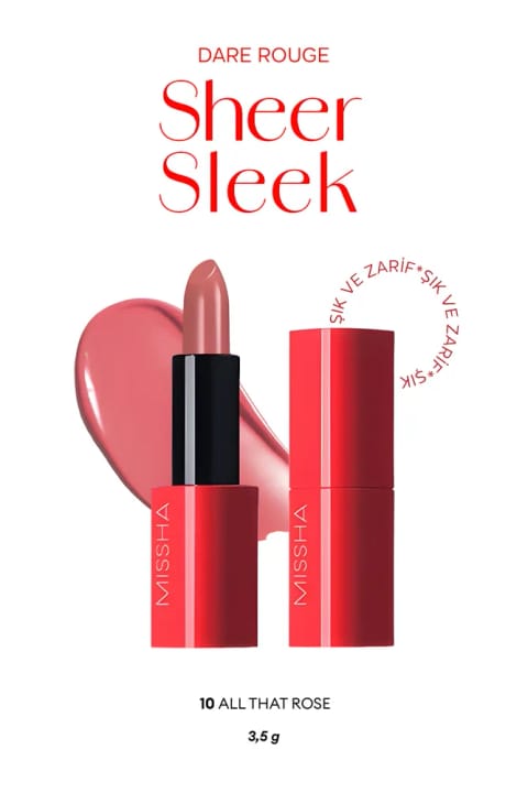 رژ لب Missha Dare Rouge Sheer Sleek با رنگدانه غلیظ، مغذی و با فینیش مرطوب — 10 All That Rose