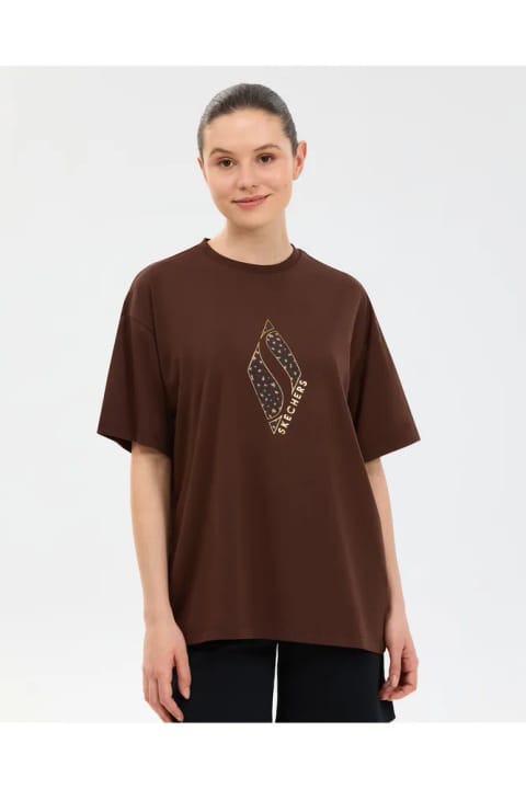 تیشرت گرافیکی اسکچرز زنانه مدل Oversize Fit رنگ قهوهای تیره S2610050-2210