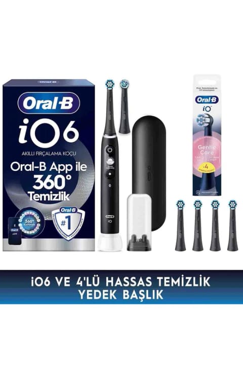 Oral-B iO6 مشکی مسواک برقی/شارژی با 4 سری یدکی حساسیت