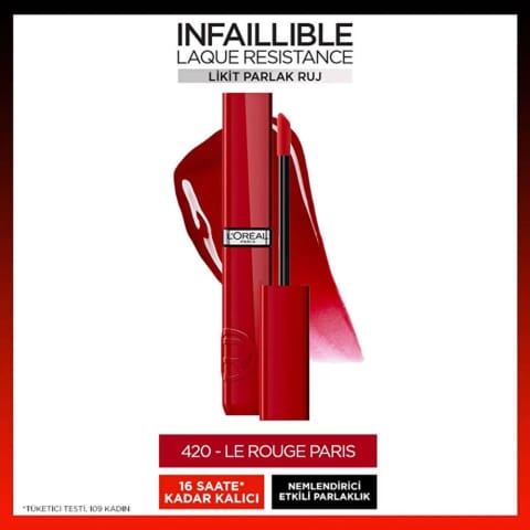 Loreal Paris Infaillible Laque Resistance رژ لب مایع براق 420 Rouge Paris