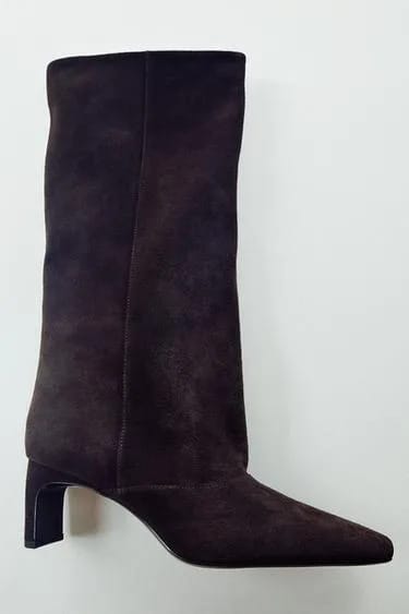 چکمه چرمی جیر پاشنه‌دار SPLIT SUEDE HEELED BOOTS