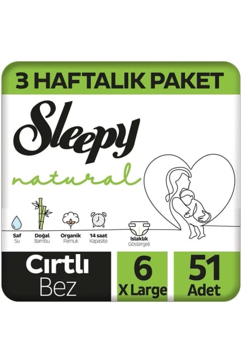 Sleepy Natural 3 هفته پوشک بچه سایز 6 ایکسلارج ۵۱ عددی