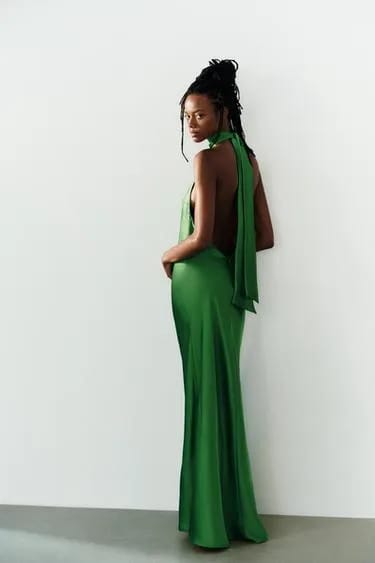 LONG SATIN DRESS WITH TIE