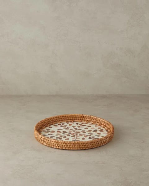 سینی حصیری صدفي Louice ۳۰ سانتی‌متری قهوه‌ای