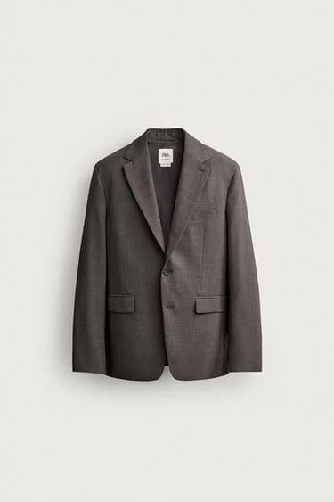 WOOL BLEND CHECK SUIT BLAZER