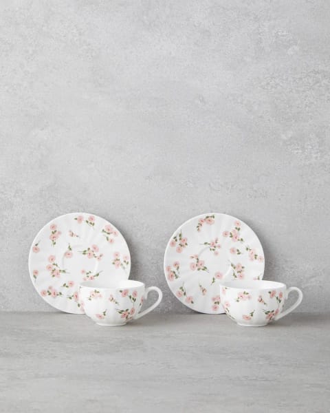 ست فنجان قهوه ۴ پارچه ۲ نفره Cordelia New Bone China ۹۰ میلی‌لیتر سفید - صورتی