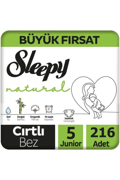 Sleepy Natural پوشک بچه سایز ۵ Junior بسته اقتصادی ۲۱۶ عددی