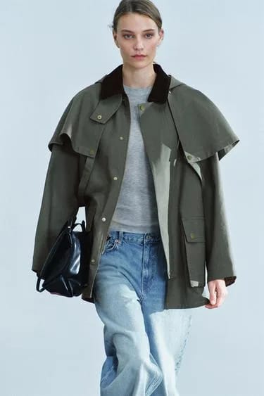 ZW COLLECTION کت بارانی هودی با یقه کنتراست
