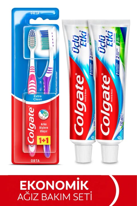 Colgate سهگانه 150 میلیلیتری خمیردندان x2 + Extra Clean Colors مسواک 1+1 A...