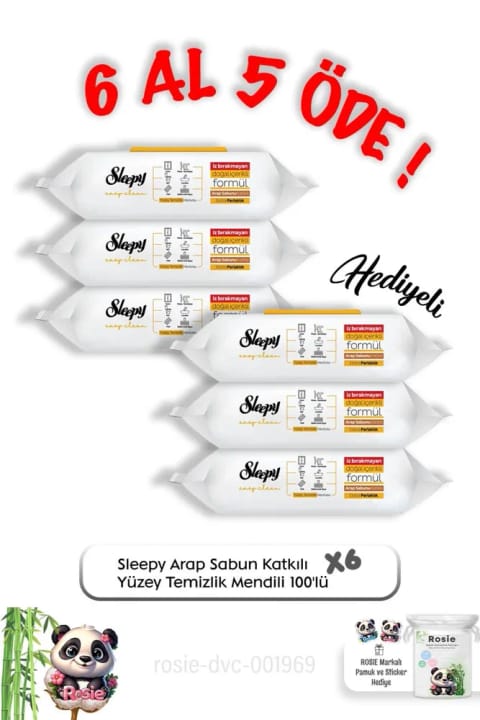 Sleepy دستمال تمیزکننده سطوح با عصاره صابون عربی 100 عددی - 6 عدد بخر 5 عدد بپرداز