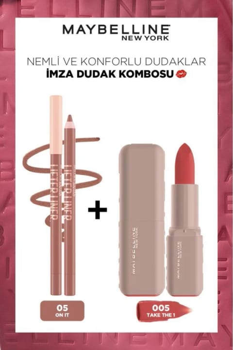 مداد لب Maybelline New York Lifter Liner 05 On It + رژ لب سرمی 005