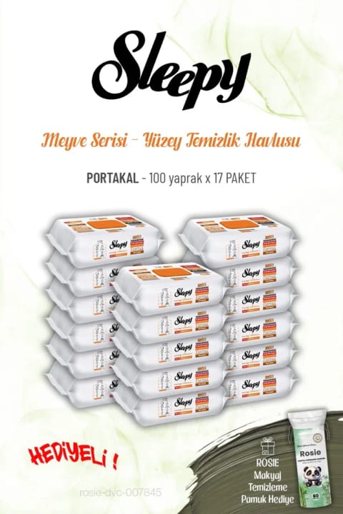 Sleepy دستمال تمیزکننده سطح پرتقال 100 برگ، بسته 17 عددی