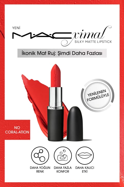 رژ لب مات ابریشمی M·A·C M·A·Cximal با اثر مرطوبکنندگی و رنگ intense — No Coral Ation
