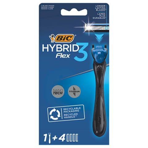 Bic Flex3 Hybrid 3 تیغه 1 دسته + 4 کارتریج تیغ اصلاح