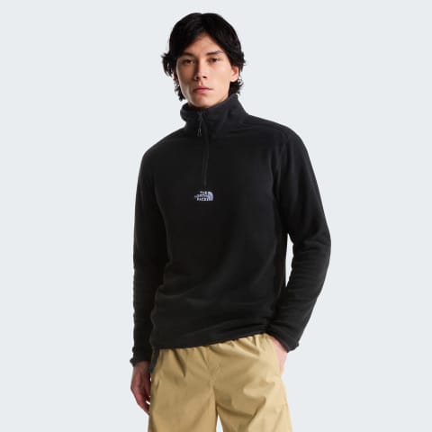پوشاک پلار مردانه مشکی The North Face Glacier با زیپ ۱/۴ و لوگوی گلدوزی‌شده