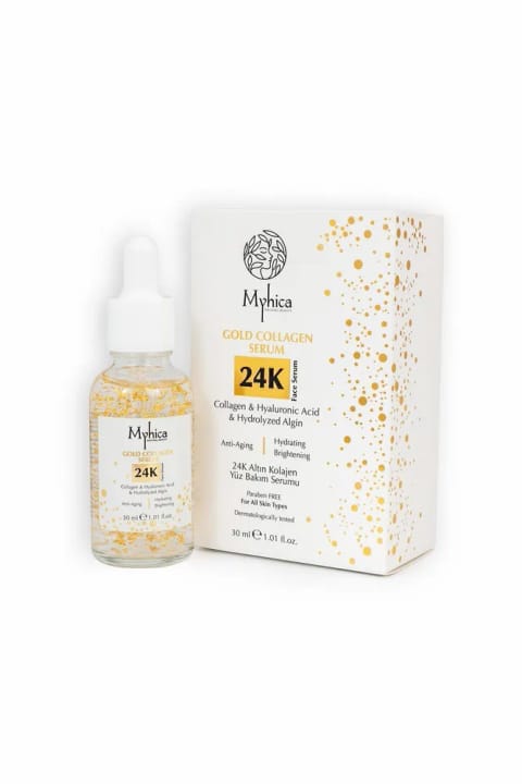 Myhica سرم کلاژن ضد چین و چروک با ذرات طلای ۲۴ عیار ۳۰ میلیلیتر