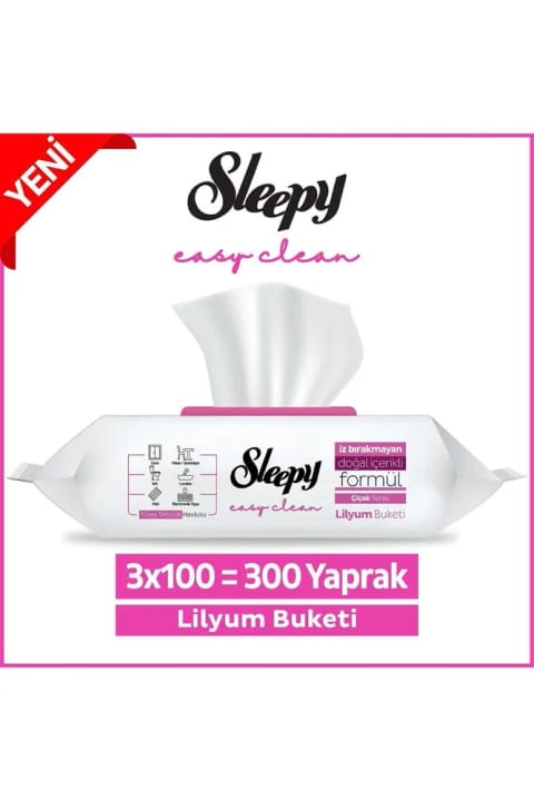 Sleepy Easy Clean دستمال تمیزکنندهٔ سطح با رایحهٔ دستهٔ گل لیلیوم ۳×۱۰۰ برگی