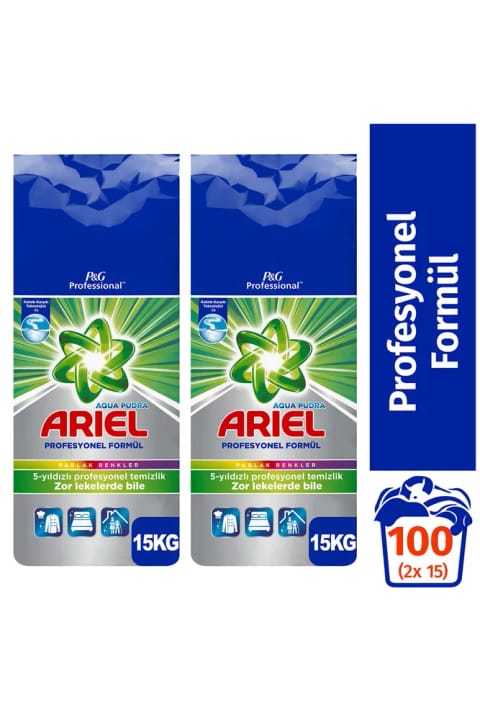 پودر لباسشویی حرفه‌ای Ariel رنگ‌های درخشان ۱۵ کیلوگرم ۱۰۰ بار شستشو ×۲