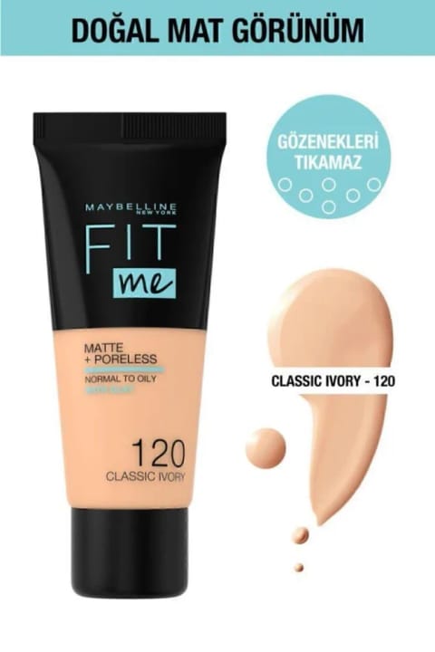Maybelline New York Fit Me Matte+Poreless کرم پودر - 120 Classic Ivory