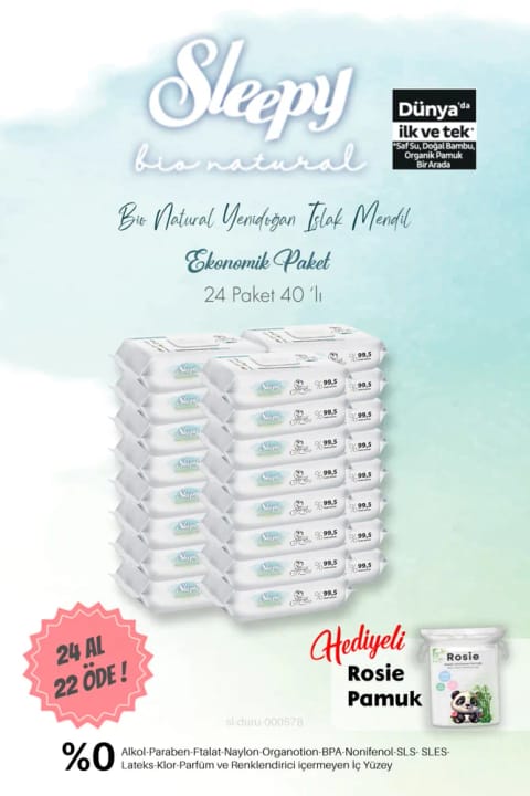 Sleepy 24 AL 22 ÖDE دستمال مرطوب Bio Natural ۴۰ عددی و ROSIE