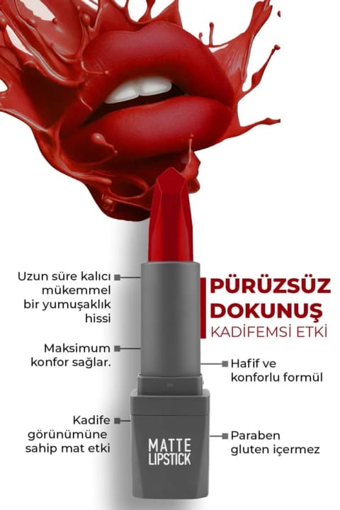 Alix Avien رژ لب مات مخملی بلندمدت با رنگ دهی غلیظ و مرطوب‌کننده — 422 Wild Red