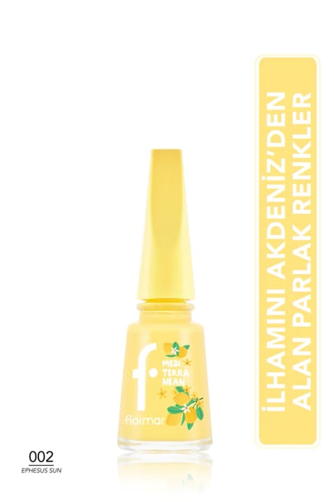 Flormar مدیترانهای لاک ناخن با رنگدانه بالا و پایانی براق - 002 EPHESUS SUN