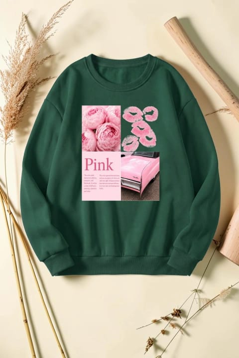 سویشرت یقه گرد چاپ PINKCAR یونیسکس uyguntarz