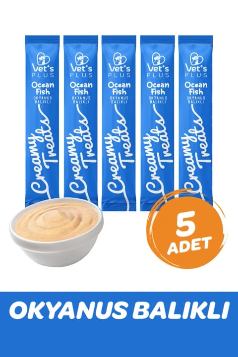 Vet's Plus اقیانوس با ماهی، خامه تشویقی گربه 5×14 گرم