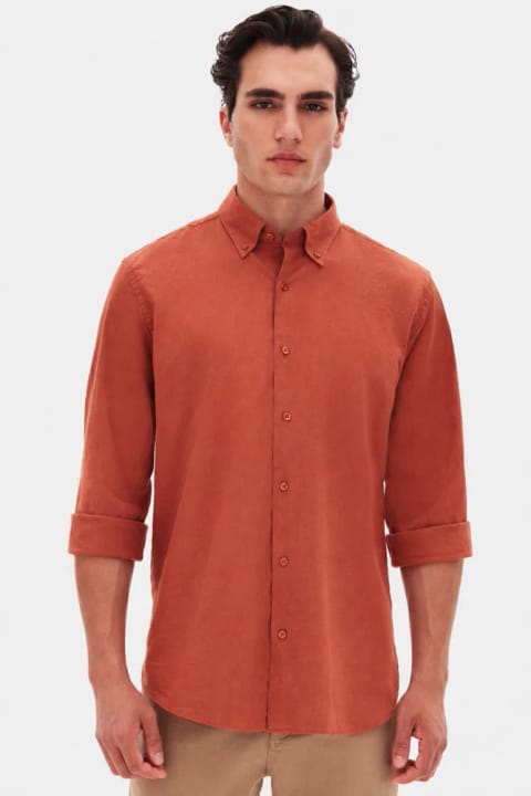 D'S Damat کتانی Comfort یقه دکمه‌دار مدل کوتاه برش راحت با ظاهر کتان