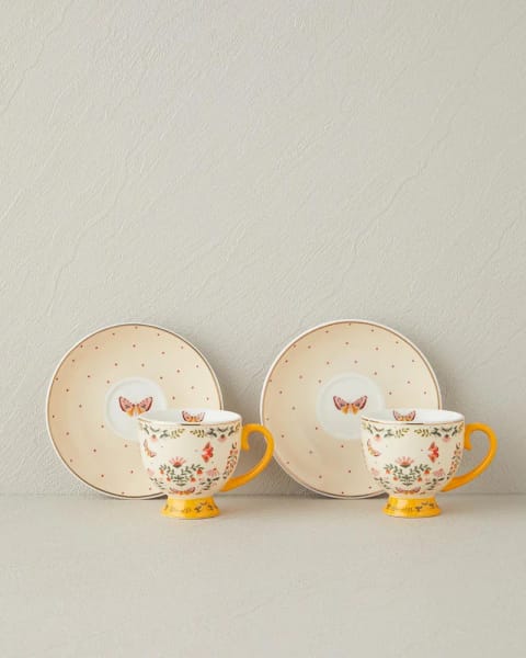ست فنجان قهوه ۴ پارچه ۲ نفره Dipsy New Bone China مدل ۱۰۰ ml خردلی